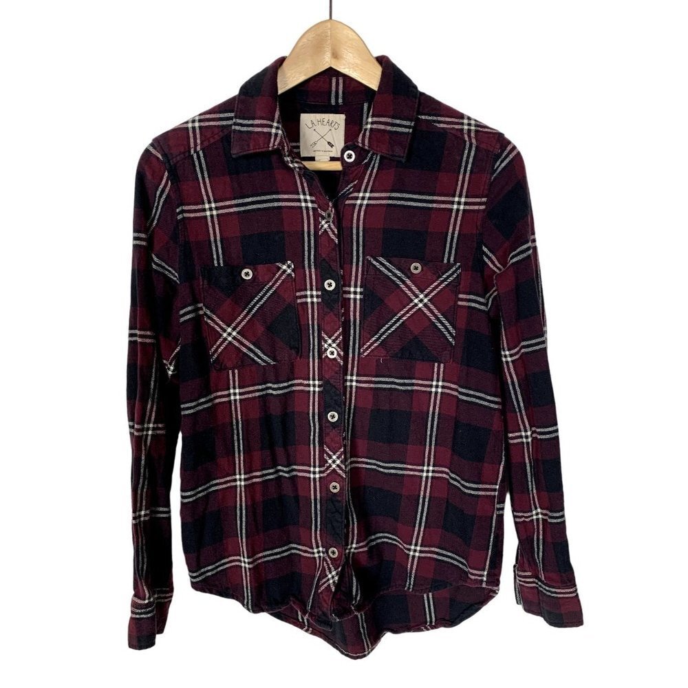 LA Hearts Womens Plaid Western Style Casual Button Down Shirt Size XS